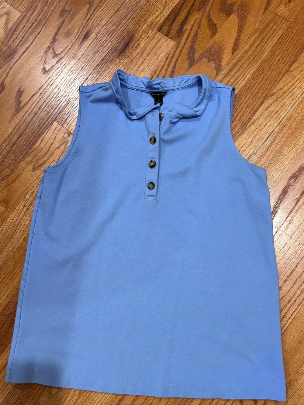 Ann Taylor Periwinkle Blue Ruffle Henley Top Tank Blouse M
